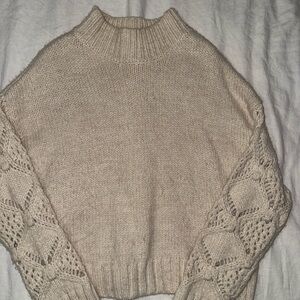 Skies Are Blue Chunky Cream Sweater With Crochet Sleeves